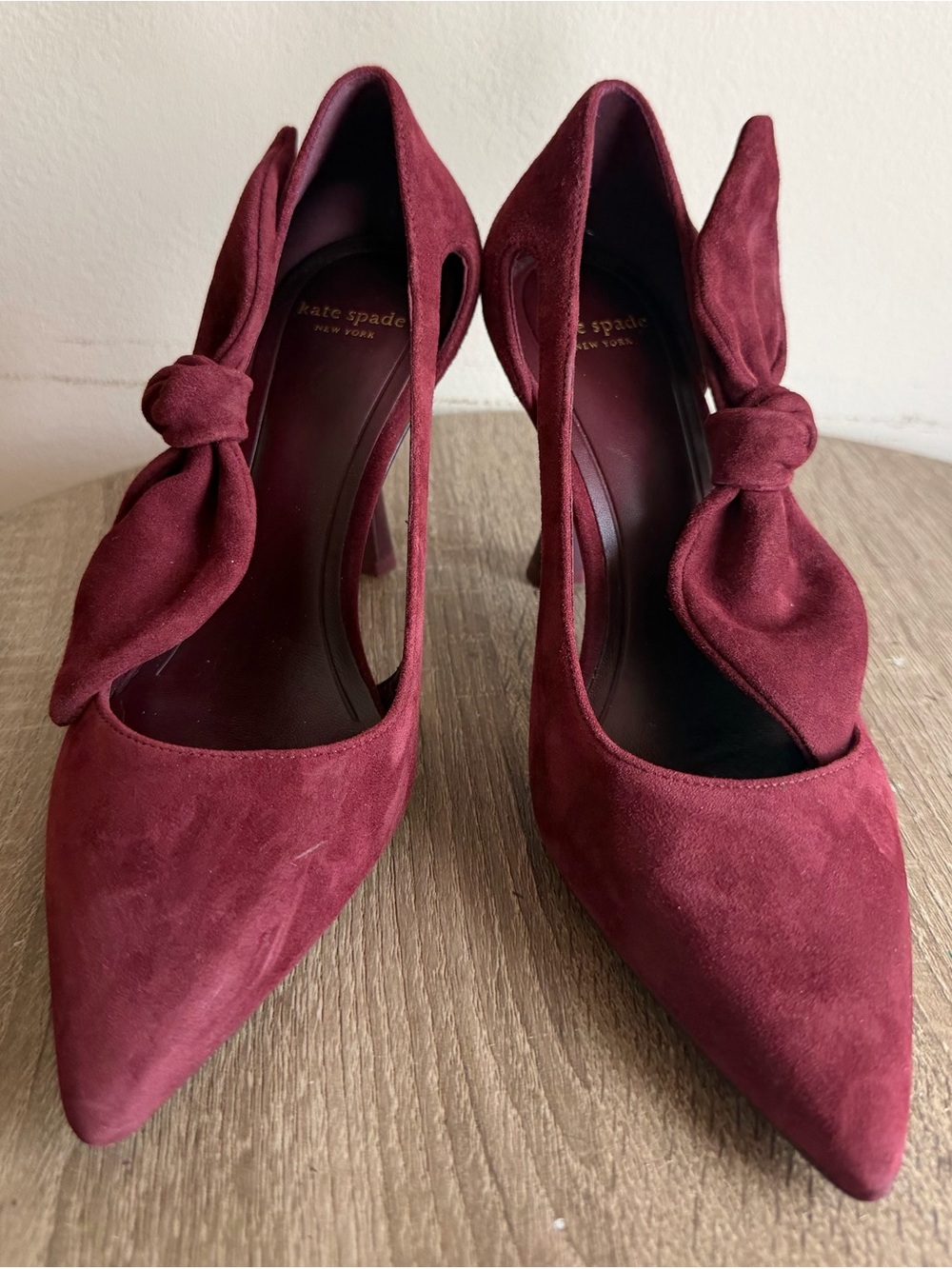 kate spade Burgundy Suede Knot Slingback Heels - Picture 4 of 9